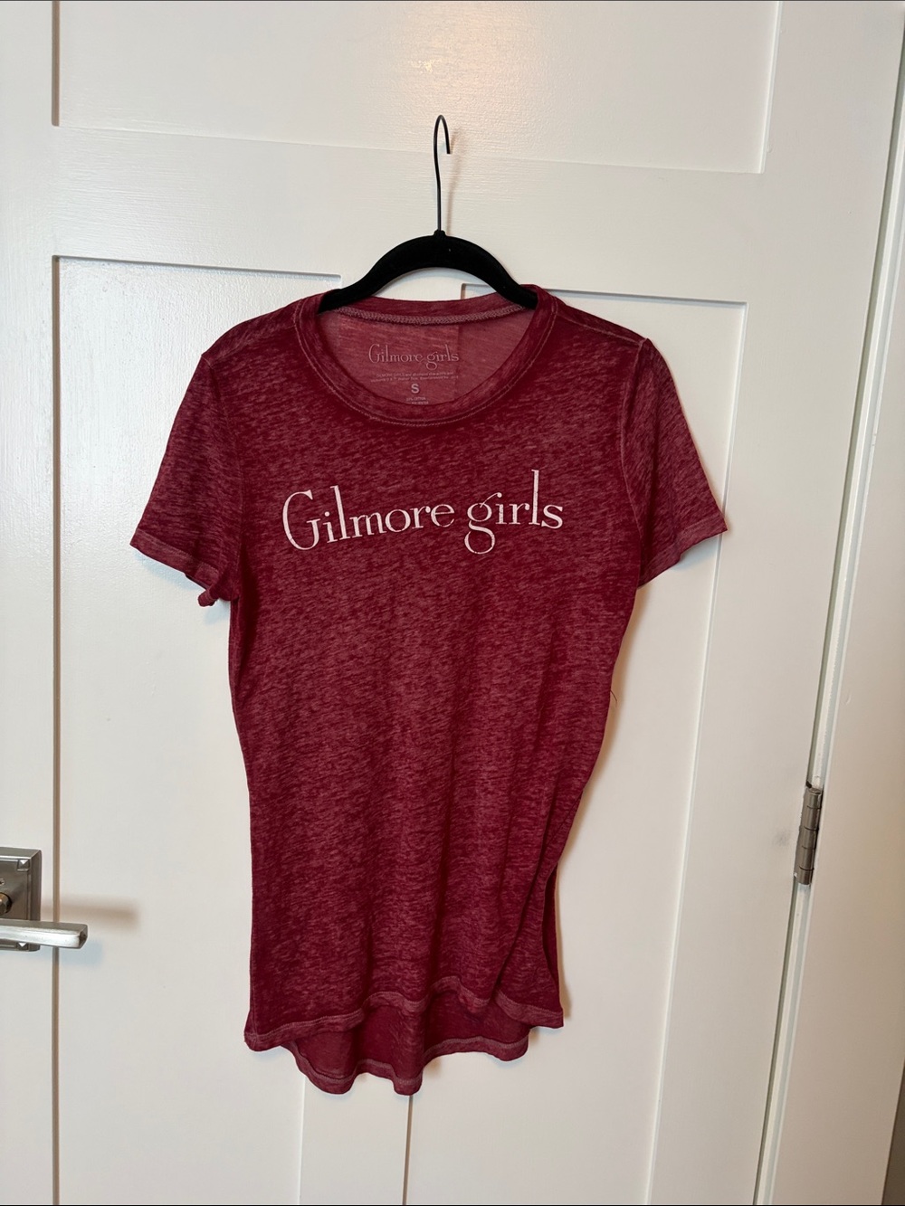 Women's Gilmore Girls Short Sleeve Crewneck Tissue Weight Tee in Burgundy